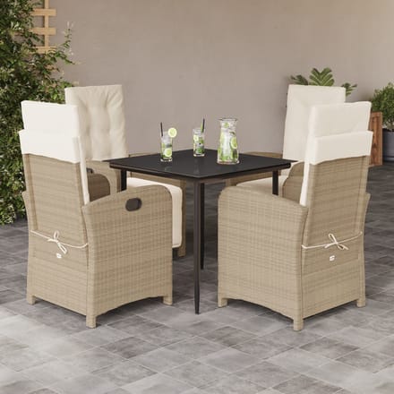 vidaXL - 5-delige - Tuinset - met - kussens - poly - rattan - beige