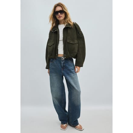 Stradivarius Oversized kunstsuède jack  Kaki S