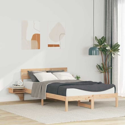vidaXL - Bedframe - met - hoofdeinde - Bruin - 135 - x - 190 - cm - Massief - grenenhout