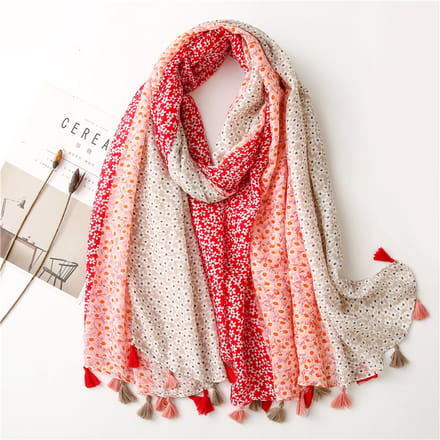 Johnson Headwear® Viscose sjaal dames - omslagdoek - omslagsjaal dun - Rood/Wit - Gestipt - 180*90CM