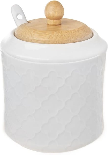 Suikerpot met Lepel Porselein Wit WHITELINE 350 ml - Serveerset