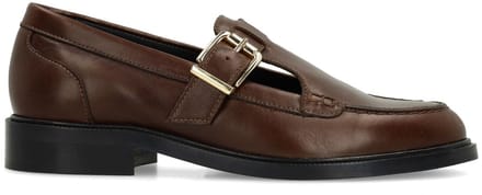 Manfield - Dames - Donkerbruine leren loafers - Maat 38