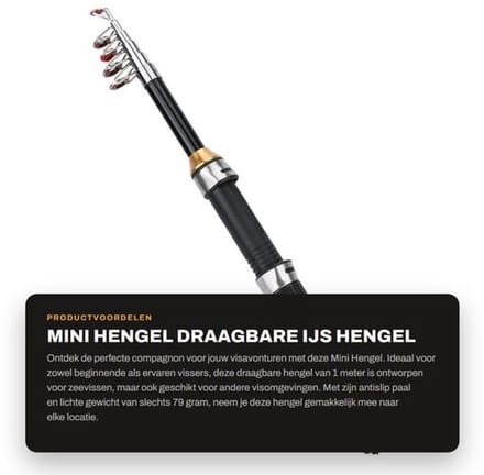 Ijshengel Draagbaar 1 m - Mini Hengel - Antislip - Zeevissen - Visstok - Korte Paal