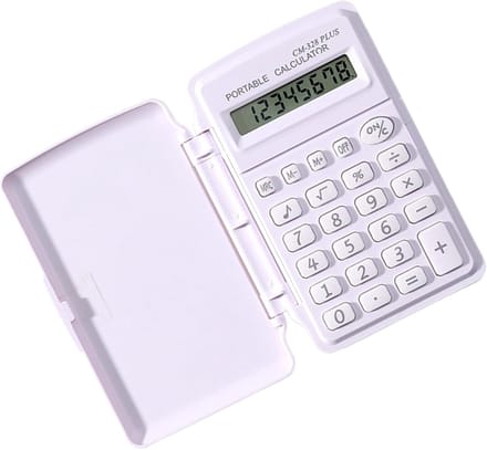 Mini Rekenhulp - Compacte Calculator - Studie en Werk - Met Beschermhoes - 10 x 6 cm - Wit