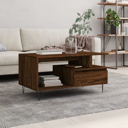 Vidaxl Salontafel, Bruin Eiken 90X49X45 Cm, Materiaal Houtvezelplaat