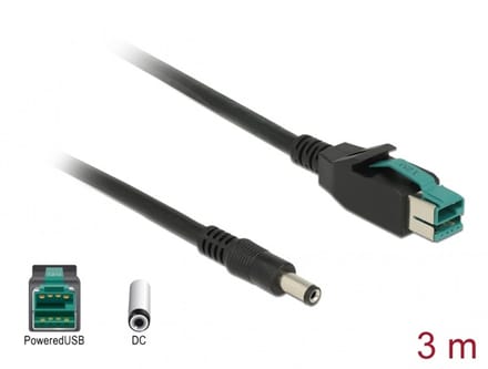 Powered USB kabel mannelijk 12 V> DC 5.5 x 2.1 mm mannelijk 3 meter voor POS -printers en terminals