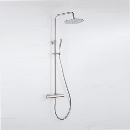 FugaFlow Eccelente Acces Regendoucheset - thermostatisch - 30cm hoofddouche - gladde slang - staaf handdouche - Geborsteld RVS PVD
