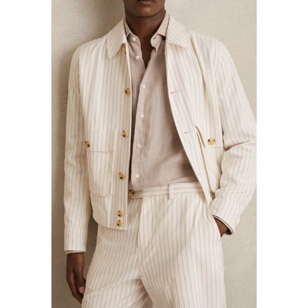 Reiss Ls Stripe Seersucker Harrington Off White/taupe Brown Taglia: M | Bomber Outlet | Uomo | Marrone