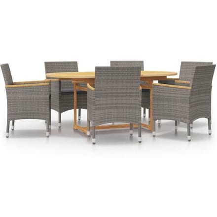vidaXL - 7-delige - Tuinset - met - kussens - grijs