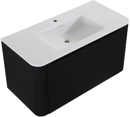 Wastafelkast Wiesbaden Sulora 80cm mat zwart inclusief wastafelblad Laro solid surface