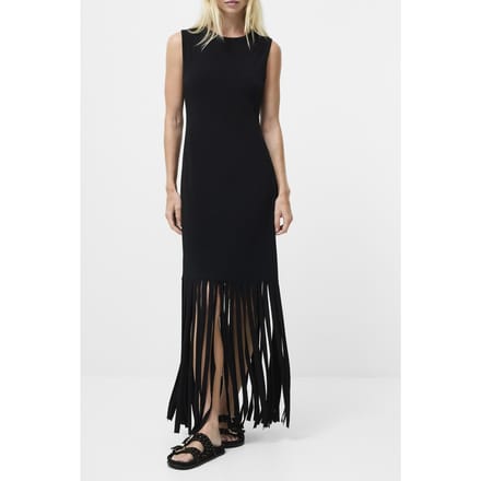 French Connection Samira Fringe Jersey Dress Black Größe: M | Maxikleider Outlet | Damen | Schwarz