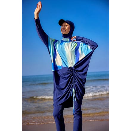 Marineblauwe, bescheiden badmode Burkini-set met volledige dekking