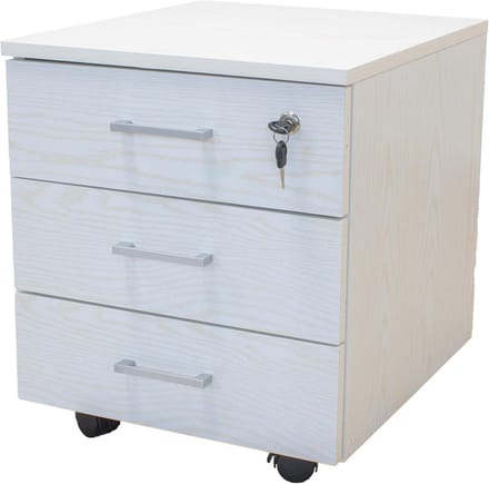 Commode met 3 Laden en Sleutel, Kantoormeubel van Hout, Wit, 45 x 40 x 61 cm