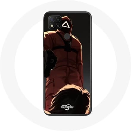 Coque - Xiaomi - Redmi 9C - Souple - Rouge - Squid Game Soldat avec Masque Triangle rouge