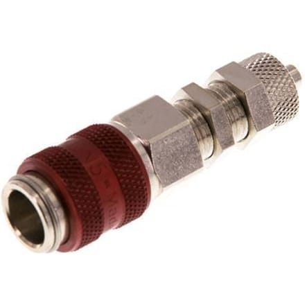 Vernikkeld Messing DN 5 Rood Luchtkoppeling Snelkoppeling 4x6 mm Push-On Schotkoppeling - CLS5-NB-BN-RED-4