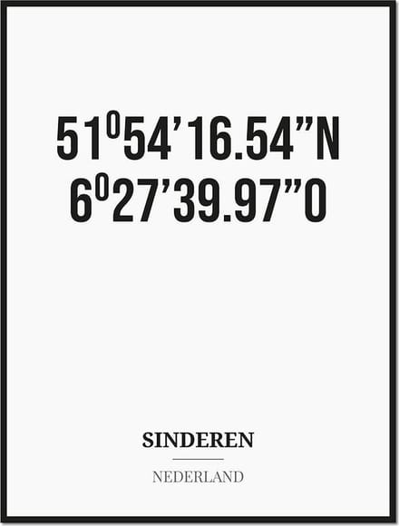 Poster/kaart SINDEREN met coördinaten