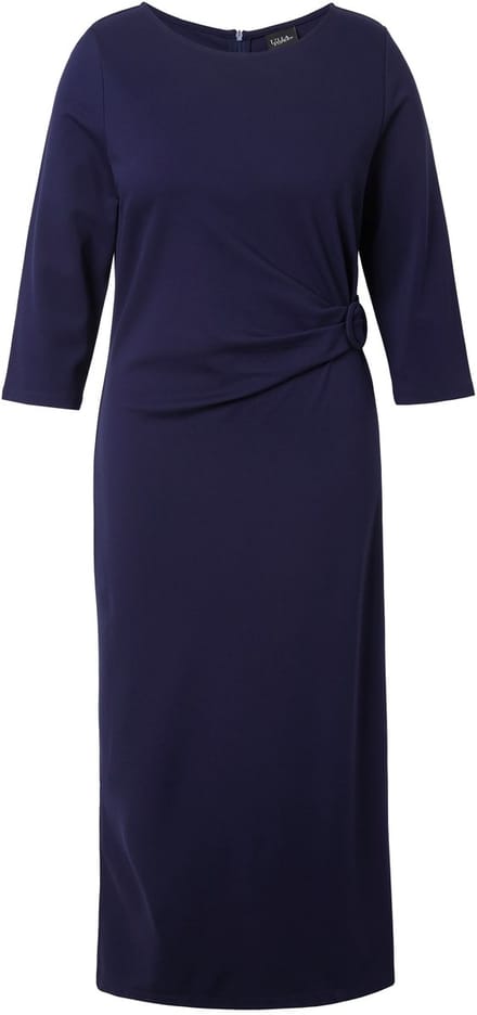 Ulla Popken - Dames - Punto midi-jurk gedrapeerd boothals 3/4-mouwen - Marine - Maat 54+