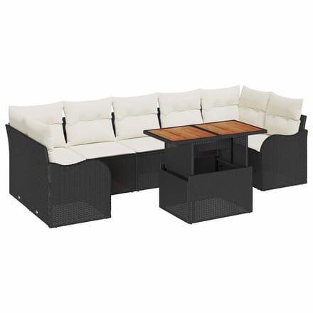 vidaXL - Tuinbank - Set - 8 - st - Zwart - en - Crème - poly - rattan