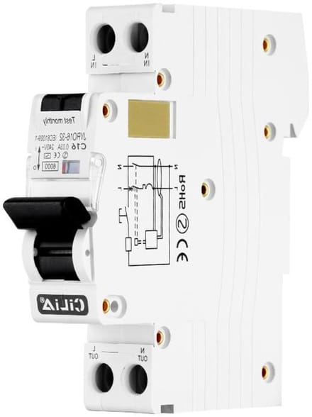 Differentiële Magneetschakelaar - RCBO Zekering - Elektrische Veiligheid - Universele DIN-aansluiting - 1 module - Grijs