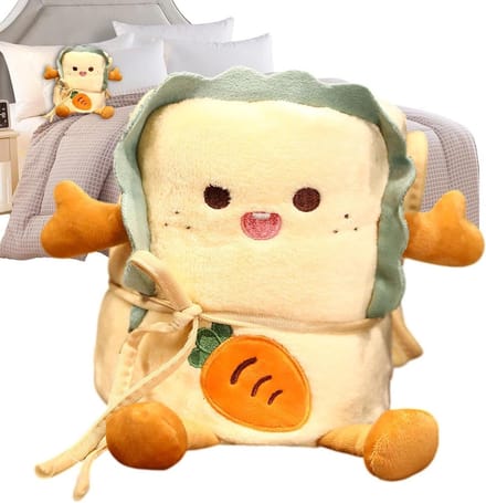Kussen Deken - 2-in-1 Pluche - Kinderen Knuffelen - Brood Vorm Ontwerp - 90x115 cm - Wortel