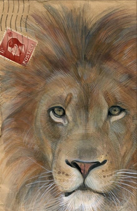 Dubbele kaart met env. Leeuw 11,5x17,5cm