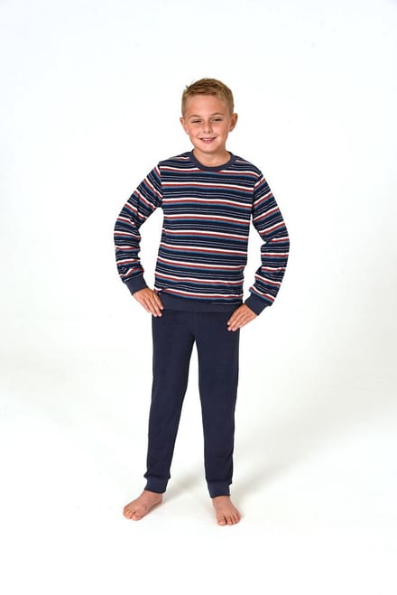 Badstof pyjama voor jongens in gestreepte look, pyjama met manchetten