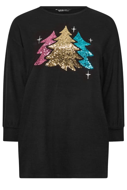 Yours Plus Size Black Sequin Christmas Tree Novelty Jumper Size 46