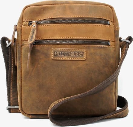 Hillburry Buffel lederen schoudertas / crossbodytas - vintage leer - Bruin / Hunter / Cognac