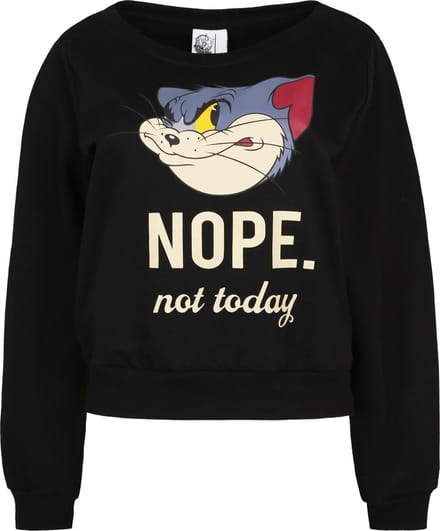 TOM AND JERRY Zwarte sweater met afbeelding van Tom en opschrift XS