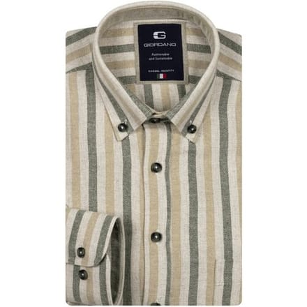 Giordano Overhemd Brando Soft Mélange Flanel Stripe Herringbone Groen / male