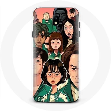 Coque - Samsung - Galaxy J3 2017 - Rigide - Blanc - Squid Game Affiche personnages Fanart