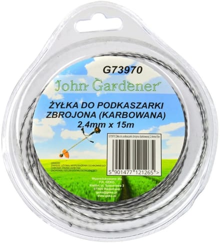 John Gardener Nylon lijn - 2,4 mm dik - 15 m lang - Geribbeld - Versterkt