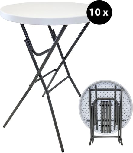 10x bartafel inklapbaar Ø 80 cm tafelblad hoogte 110 cm stalen frame partytafel bistrotafel in wit
