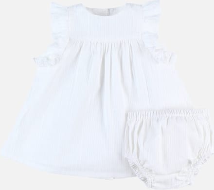 Jurk + bloomer set met bloemenprint, ecru