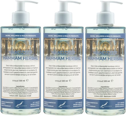 Handzeep Hammam Herbal 500 ml - set van 3 stuks - met gratis pomp - Voordeelverpakking