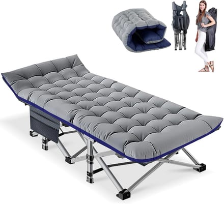 Campingbed - Gastenbed veldbed - Ontspannen buiten - Inclusief matras - 190 x 71 cm - Grijs