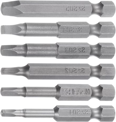 Set van 6 Vierkante Schroevendraaier Bits met 1/4" Hex Shank - Magnetische S2 Stalen Bits voor Elektrische Schroevendraaiers