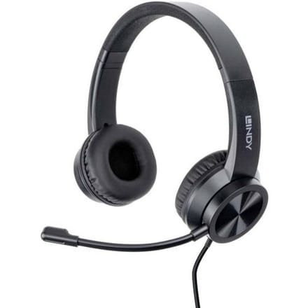 LINDY 20439 On Ear headset Kabel Stereo Zwart Headset, Volumeregeling, Microfoon uitschakelbaar (mute) Computer