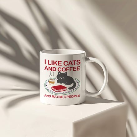 Ekkos I Like Cats and Coffee - Grappige Mok - Cadeau voor Kattenliefhebbers - Wit Oor - 325ml