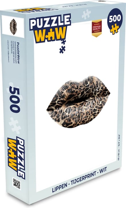 Puzzel Lippen - Tijgerprint - Wit - Legpuzzel - Puzzel 500 stukjes