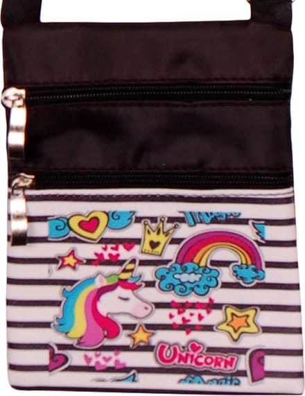 Schoudertasje wit met zwarte strepen Unicorn - 18x14xm