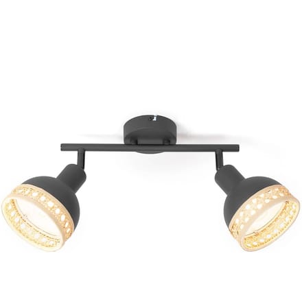 Lindby - buitenspot - 2lichts - Ijzer, rotan - H: 21.5 cm - E14 - zwart, natuurlijk rotan
