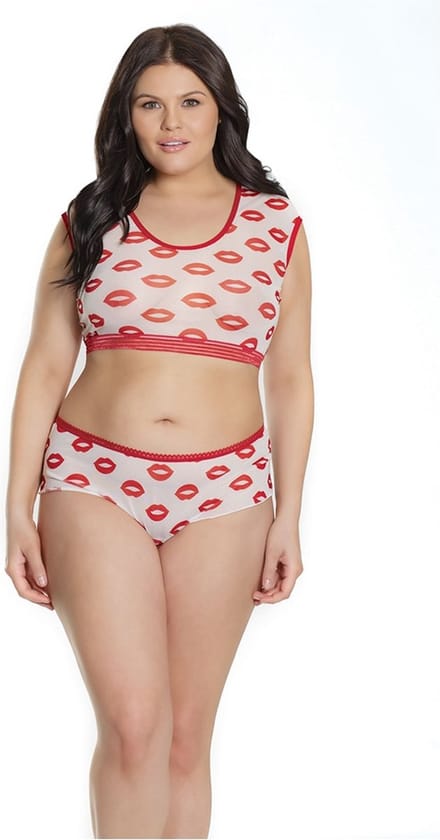 Coquette (All) Crop Top & Short met Lipprint - Plus Size