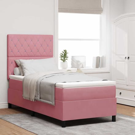 vidaXL - Boxspring - bed - met - matras - Roze - 90 - x - 190 - cm - Fluweel