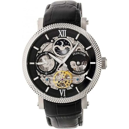 Heritor Automatic Aries Skeleton leren band horloge - Zwart