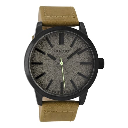 OOZOO Timepieces - Zwarte horloge met camel leren band - C9067