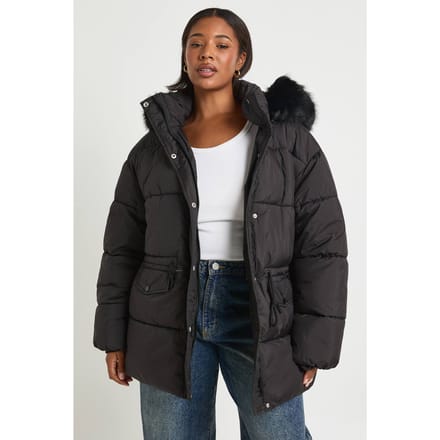 boohoo Dames Plus Parka met nepbontafwerking | Black | Maat: 16