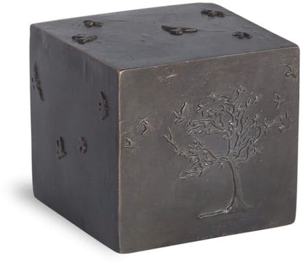 Bronzen urn - kubus met levensboom en blaadjes 5x5x5 cm mini urn - brons