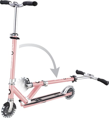 Kinderstep - Globber Flow - Roze/chrome - Lichtgevende wielen - Vouwbaar - Vanaf 5 jaar