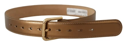 Dolce & Gabbana Bronzen Leren Gouden Logo Gegraveerde Heupsluiting Riem